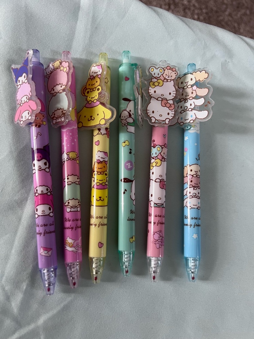 Cute Sanrio Character Gel Pen Set - Pastel Rainbow x6
